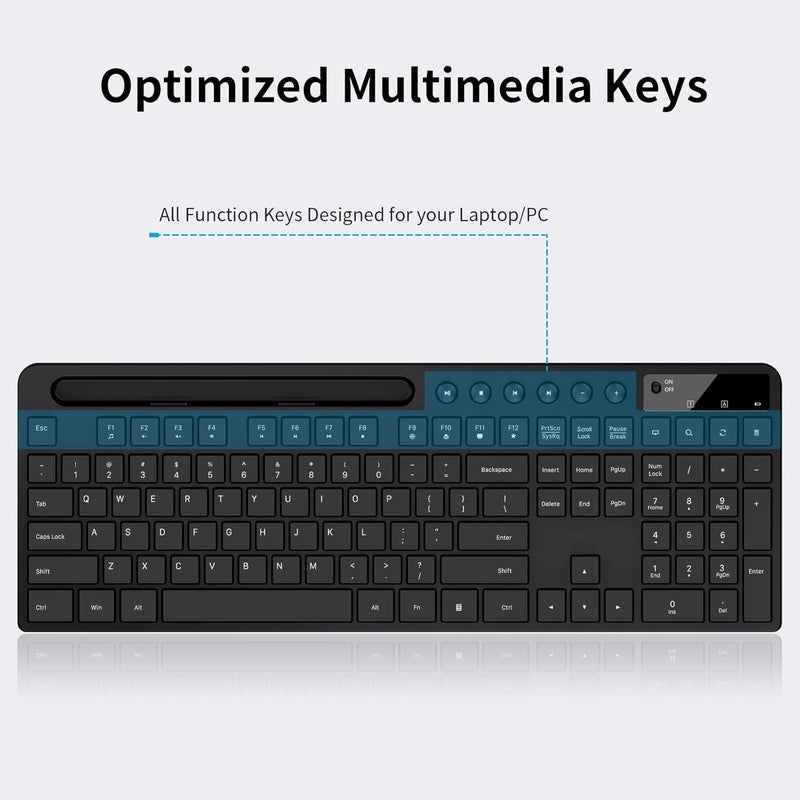 MARVO Wireless Keyboard and Mouse Combo, 2.4G Ergonomic Wireless Computer Keyboard with Phone Tablet Holder, Silent Mouse with 6 Button, Compatible with MacBook, Windows (Black) - Image 2
